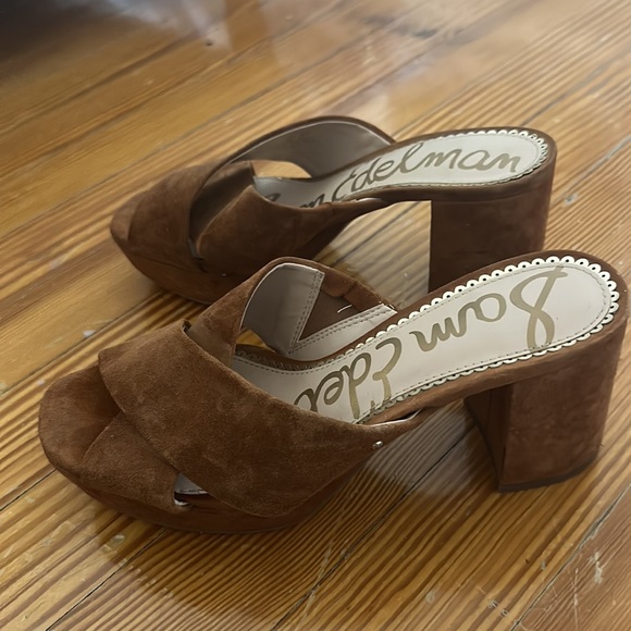 SAM EDELMAN | Brown Suede Platform Sandal Slides Mules Size 6 - Picture 3 of 4